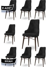 Resim Canisa Neta Serisi, 1.sınıf Babyface Kumaş , Ceviz Gürgen Ayak, 8 Adet Siyah Mutfak Sandalye Sandalye Siyah Ayakları Ceviz 