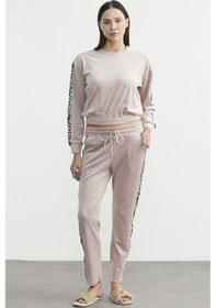 Resim Leopar Kombinli Kadife Eşofman Takım - Pudra Pudra 