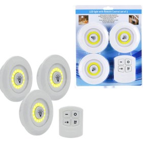 Resim 3lü Uzaktan Kumandalı Yapışkanlı Kablosuz LED Spot Lambalar GO506080462 