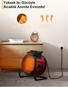 Resim Elektrikli Isıtıcı Fan 3000w Hızlı Isınma, 3 Kademeli Ayar, Sessiz Ptc Isıtma 