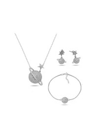 Resim Brezza Lusso Jewelry Gümüş Gezegen Kadın Kolye Küpe Bileklik Seti 