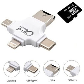 Resim WOZLO 4 In 1 Kart Okuyucu Iphone Usb Type-c Usb-a Micro Usb Card Reader Otg Özellikli - Beyaz 