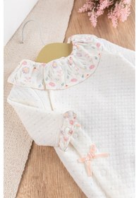 Resim Babymod Fırfır Yakalı Çiçekli Patikli Kız Bebek Tulum Krem 
