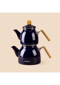 Resim Sultan Bambu Kulplu Emaye Çaydanlık Takımı - Lacivert - 2 Lt + 1,2 Lt Çok Renkli 
