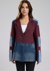 Resim tw3 Kadın Denim Garnili Şerit Detaylı Tasarım Blazer Ceket 