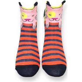 Resim Me-vo Tekli Turuncu Renkli Bay/bayan Unisex Esnek Nem Alabilen Pamuklu Kedi Desenli Patik Çorap Turuncu 