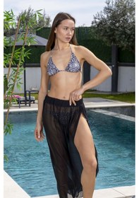 Resim Mayom Çift Yırtmaçlı Siyah Tül Pareo-siyah Siyah 