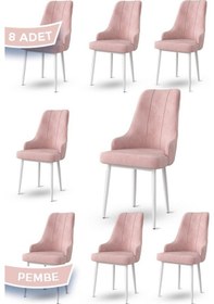 Resim Canisa Trex Serisi 1.sınıf Babyface Kumaş Beyaz Metal Ayak 8 Adet Pembe Sandalye Sandalye Pembe Ayakları Beyaz 