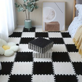 Resim 40 Adet Yıkanabilir Birbirine Geçen Halı Karoları - Ekose Desenli, Düşük Pile, EVA & Polyester Karışımı Yatak Odası ve Oturma Odası Dekoru için 