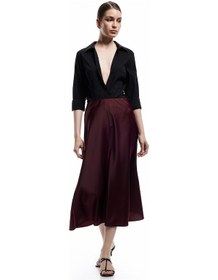 Resim Koton Standart Bel Kloş Midi Boy Saten Etek Bordo 6wak70043uw Bordo 