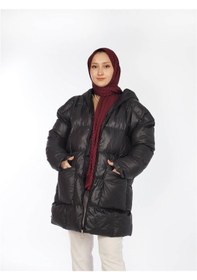 Resim Orwa Official Kapüşonlu Fermuarlı Oversize Kısa Şişme Mont - Siyah 