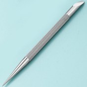 Resim 1 adet Çift Uçlu Paslanmaz Çelik Kütikül İtici - Manikürler için Ergonomik Tırnak Sanatı Aracı, Kullanımı Kolay Yapmak İçin Dokulu Tutma Kolu ile Çıkarıcı Çubuklar, Tırnak Sanatı Malzemeleri, Şık Metalik Bitiş, Dayanıklı İnşaat 