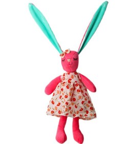 Resim İthal Kumaş Uzun Kulaklı Renkli Kıyafetli Sevimli Tavşan Peluş Oyuncak Uyku & Oyun Arkadaşı 30 Cm. Koyu Pembe 