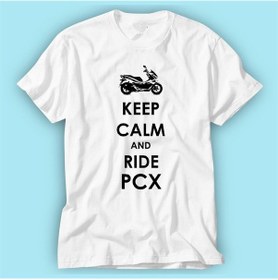 Resim Keep Calm And Ride Pcx Beyaz Baskılı Tshirt Modeli 