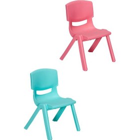 Resim 2 Adet Kreş Anaokulu Çocuk Sandalyesi Sert Plastik- Turkuaz/pembe Turkuaz 