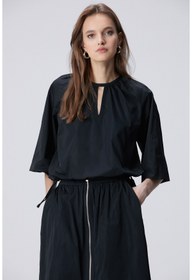 Resim Network N-Green Siyah Crop Tafta Bluz 