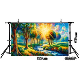 Resim Venspor Renkli Gün Doğumu Orman Manzaralı Arkaplan, 200x150cm Fon Duvar Örtüsü 