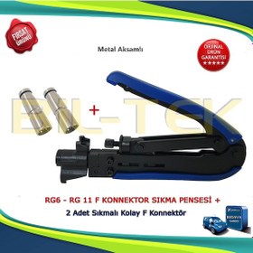 Resim F Konnektör Sıkma Pensesi + 2 Adet Rg6 Sıkmalı Kolay F Konnektör 