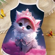 Resim Kızlar için sevimli çizgi film kedi 3D baskılı tulum - Canlı mavi ve mor uzay temalı tasarım, kolsuz, rahat yazlık elbise, gevşek kesim, örgü kumaş, rahat yazlık elbise | Oyunlu kedi tasarımı | Esnek kumaş, sevimli kız elbisesi, dış mekan için 