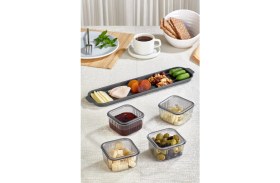 Resim Mediterian Antrasit 4 Bölmeli Kapaklı Kahvaltılık Seti, Şık ve Pratik Tasarım, Gri Renk 