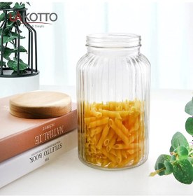 Resim Morponi Bambu Kapaklı Cam Çizgili Erzak Kavanozu 4900 Ml Şeffaf 