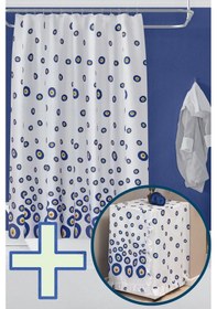 Resim Banyo Perdesi 1x100x200 Tek Kanat Duş Perdesi Halka Hediyeli Ve Çamaşır Makina Örtüsü 3795 Mavi 