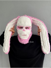 Resim Linka Knit El Yapımı Unisex Kurukafa Tavşan Balaclava Günlük Kasksız Kullanım, Kar Maskesi Kışlık Atkı Bere 