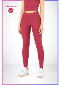 Resim Missmaral Slim Fit Tayt Yüksek Bel Toparlayıcı Mürdüm Spor Model Flatlock Dikiş Detaylı Oslo 1090 MÜRDÜM 