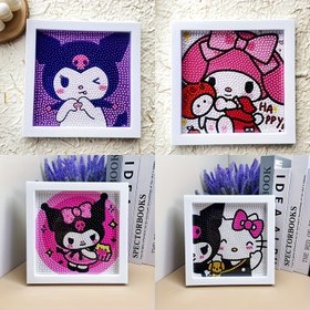 Resim Sanrio serisi Hello Kitty Kuromi model kiti, hobi yetiştirme 5D DIY elmas boyama sanat seti dekorasyon resmi, el yapımı hediyeler, çizgi film anime teması, tam elmas yuvarlak elmas boyama kolajı, doğum günü hediyesi, tatil hediyesi 