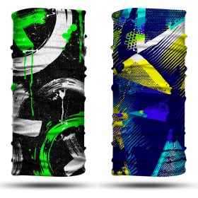 Resim Dair Aksesuar Yeşil Boya Desenli 2'li Set Boyunluk Bandana Outdoor Balaklava Yüz Maskesi Kafa Bandı 