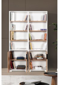 Resim 8201 Evm Kitaplık , 4 Kapaklı , 12 Bölmeli , 10 Raflı , Söğüt - Beyaz , Ofis , Çalışma Odası Beyaz 