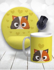 Resim Atölye Çizgi Love Cat Kedi Bilek Destekli Mouse Pad ve Kupa Bardak 