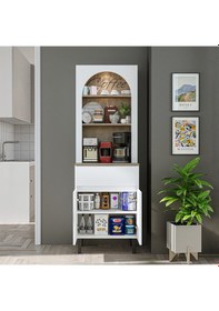 Resim 60 Cm Ledli Kahve Köşesi, Çok Amaçlı Dolap,2 Kapaklı 1 Çekmeceli Kiler Dolabı,mutfak Dolabı Atlantik Çam - Beyaz 