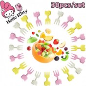 Resim 30 adet/takım Yüksek Kaliteli Sanrio Hello Kitty Sevimli Meyve Çatalları - Renkli Yeniden Kullanılabilir Şeffaf Tatlı Çatalı Hayvan ve Kurdele Tasarımlarla, Partiler ve Etkinlikler için Uygun, Tatlı Aksesuarları 