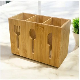 Resim Bambu 3 Bölmeli Kaşıklık Tezgah Üstü Organizer Çatal Kaşık Bıçak 