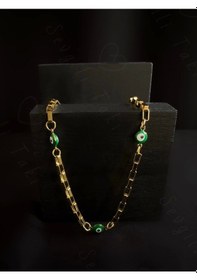 Resim Sevgili Takı Yeşil Nazar Boncuklu Gold Çelik Halhal Allure Serisi Altın 