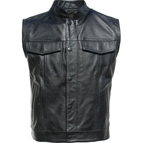 Resim Hakiki Deri Motorcu Tarzı Yelek Siyah Renk Cepleri Fermuarlı 
