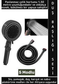 Resim Premium Esnek Bükülmez 150 Cm Çelik Hortumlu 5 Püskürtme Modlu Enerji Tasarruflu Duş Başlığı Seti Çok Renkli 