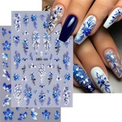 Resim 2 Yaprak Mikro-Oymalı Zambak Çiçeği Tırnak Stickerları - Kendinden Yapışkanlı 3D Çiçekli Tırnak Sanatı Etiketleri Mavi & Beyaz Tasarım, Sim Vurguları, PET Malzeme DIY Manikür için, Kadınlar İçin İlkbahar Yaz Tırnak Dekoru, Tırnak Aksesuarları, Güzellik Aksesuarları, Yarı Mat Bitiş 