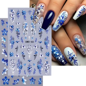 Resim 2 Yaprak Mikro-Oymalı Zambak Çiçeği Tırnak Stickerları - Kendinden Yapışkanlı 3D Çiçekli Tırnak Sanatı Etiketleri Mavi & Beyaz Tasarım, Sim Vurguları, PET Malzeme DIY Manikür için, Kadınlar İçin İlkbahar Yaz Tırnak Dekoru, Tırnak Aksesuarları, Güzellik Aksesuarları, Yarı Mat Bitiş 