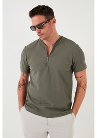 Resim Buratti Pamuklu Regular Fit Yarım Fermuarlı Erkek T Shirt 5902653 Haki 