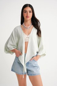 Resim Mixray 4723 Kadın Önü Bağlamalı Bolero Bluz Adaçayı 