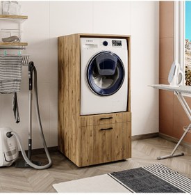 Resim 2 Çekmeceli Çamaşır Ve Kurutma Makinesi Dolabı, Banyo Dolabı Atl Atlantik Çam 