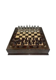 Resim Gifthome Premium Orta Boy Metal Truva & Sparta Satranç Takımı Ve Sandıklı Masif Ahşap Satranç Tahtası 28x28x5,5 Cm. 
