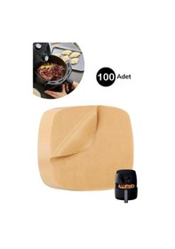 Resim 100 Adet Air Fryer Pişirme Kağıdı Tek Kullanımlık Yağ Su Geçirmez Yapışmaz Deliksiz Düz Kare Model Kahverengi 