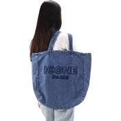 Resim İcone Bag Bez Kadın Çantası, Geniş Hacimli, Kot & Denim Icone Yazı Baskılı El ve Omuz Bez Çanta 