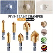 Resim 6 adet, 6-19mm 5 Flüt Kenar Freze Matkap Seti Hex Shank HSS Karşı Delik Matkap Seti 90 Derece Ahşap için Setler Hızlı Değiştirme Ucu 