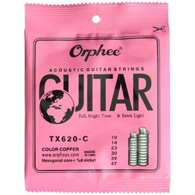 Resim Orphee TX620-C Akustik Gitar Teli - Renkli (Aksesuar - Rainbow Series) | Renkli Top Uçlar (Ball-End), Fosfor Bronz Sargı, Görsel Kolaylık ve Berrak Tını | Ölçüler: 010-047 Standart Tansiyon 