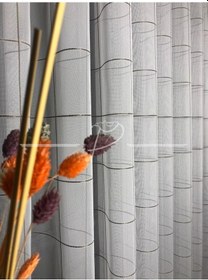 Resim Tül Perde Square Desen Kareli Çizgili Etek Kurşunlu Düz Tül Ekru 