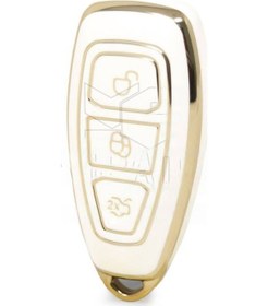 Resim Lüx Ford Fiesta Kuga Mondeo Focus Bmax Cmax Smax Kuga Nano Anahtar Kılıfı Beyaz Gold Altın Renk 
